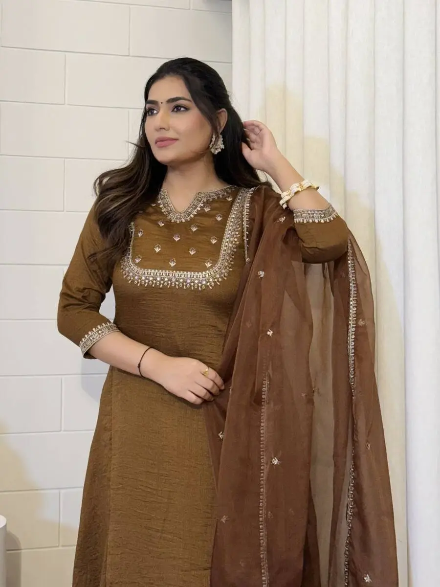 FANCY VICHITRA SILK EMBROIDERY SEQUENCE WORK TOP BOTTOM WITH DUPATTA FESTIVE WEAR WHOLESALE PRICE ETHNIC GARMENT (10)