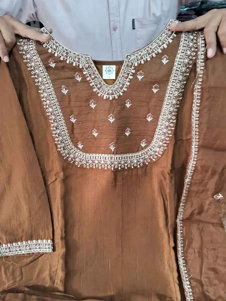 FANCY VICHITRA SILK EMBROIDERY SEQUENCE WORK TOP BOTTOM WITH DUPATTA FESTIVE WEAR WHOLESALE PRICE ETHNIC GARMENT (11)