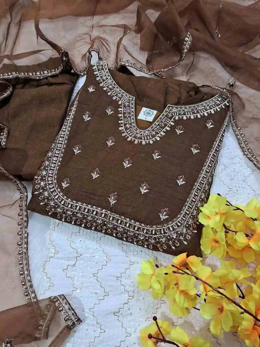 FANCY VICHITRA SILK EMBROIDERY SEQUENCE WORK TOP BOTTOM WITH DUPATTA FESTIVE WEAR WHOLESALE PRICE ETHNIC GARMENT (12)