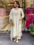 FANCY VICHITRA SILK SEQUENCE CODING EMBROIDERY WORK TOP BOTTOM WITH DUPATTA OFF WHITE