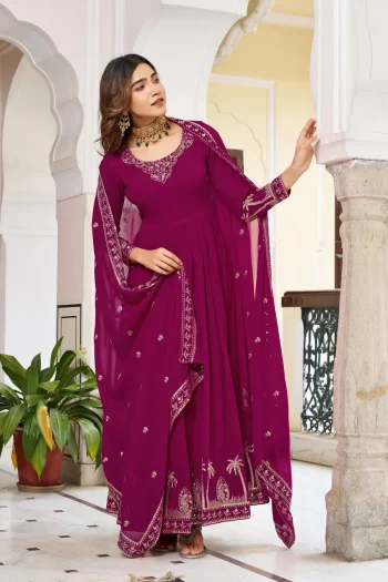GORGEOUS GEORGETTE THREAD WITH SEQUENCE WORK GOWN BOTTOM WITH DUPATTA PINK