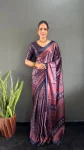 LATEST CREPE SILK PRINT WORK READY TO WEAR SAREE WITH UNSTITCHED BLOUSE WINE