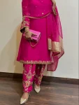 LATEST GEORGETTE EMBROIDERY SEQUENCE WORK WITH LACE BORDER AND PERAL MOTI HAND WORK TOP BOTTOM WITH DUPATTA PINK
