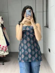 MODERN CAMBRIC COTTON PRINTED WORK ONLY TOP BLUE
