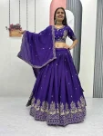 MODERN CHINON EMBROIDERY THREAD WORK LEHENGA CHOLI WITH DUPATTA PURPLE