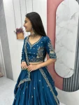 MODERN CHINON EMBROIDERY THREAD WORK LEHENGA CHOLI WITH DUPATTA WEDDING WEAR WHOLESALE PRICE ETHNIC GARMENT (22)