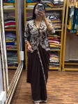 MODERN CHINON EMBROIDERY WORK READY TO WEAR SAREE WITH STITCHED BLOUSE AND KOTI BROWN