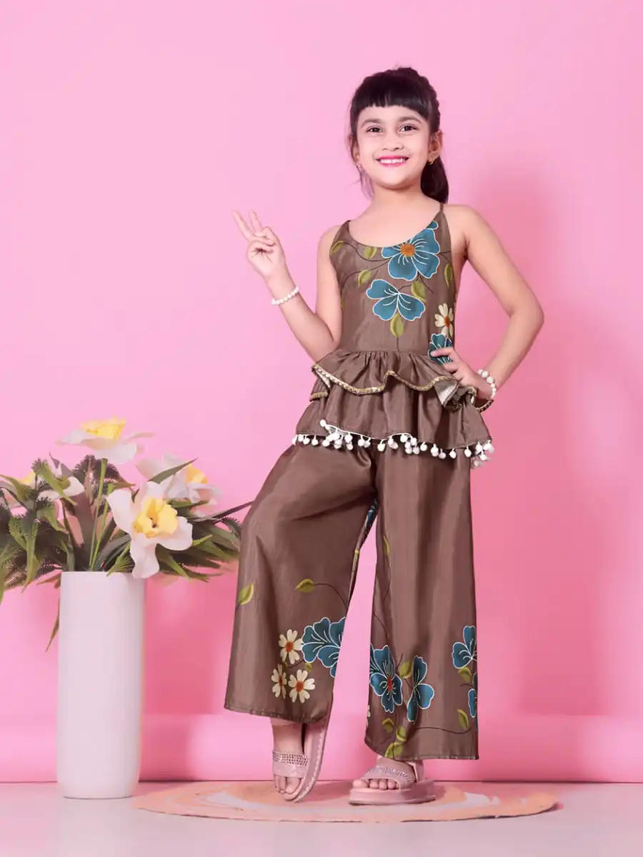 MODERN COTTON BLEND DIGITAL FLOWER PRINT & POM POM BORDER WORK KID'S TOP PENT SET DAILY WEAR WHOLESALE PRICE ETHNIC GARMENT (6)