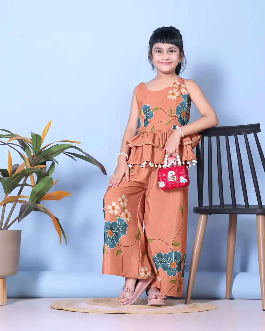 MODERN COTTON BLEND DIGITAL FLOWER PRINT & POM POM BORDER WORK KID'S TOP PENT SET DAILY WEAR WHOLESALE PRICE ETHNIC GARMENT (8)