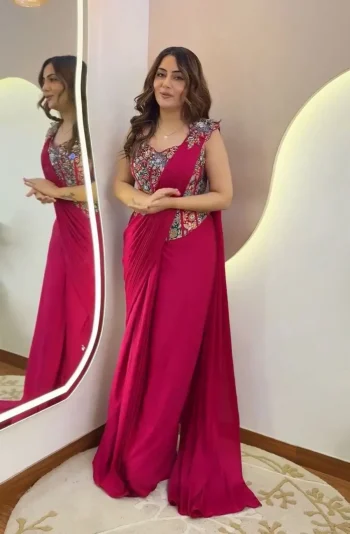 MODERN CREPE EMBROIDERY SEQUENCE WORK READY TO WEAR SAREE WITH STITCHED BLOUSE RANI