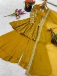 MODERN CRUNCHY SILK EMBROIDERY SEQUENCE WORK TOP PALAZZO WITH DUPATTA PARTY WEAR WHOLESALE PRICE ETHNIC GARMENT (2)