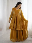 MODERN CRUNCHY SILK EMBROIDERY SEQUENCE WORK TOP PALAZZO WITH DUPATTA YELLOW