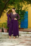 MODERN FAUX BLOOMING MULTI THREADED BEADS EMBROIDERED WORK TOP BOTTOM WITH DUPATTA PURPLE