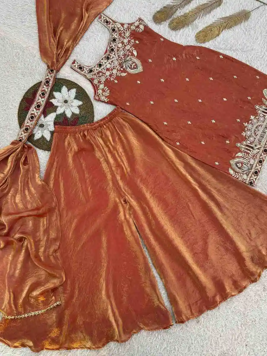 MODERN FENDY SILK EMBROIDERY SEQUENCE AND THREAD WORK TOP PALAZZO WITH DUPATTA FESTIVE WEAR WHOLESALE PRICE ETHNIC GARMENT (6)