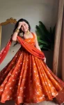 MODERN FENDY SILK THREAD WITH SEQUNCE WORK GOWN BOTTOM WITH DUPATTA ORANGE