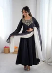 MODERN FRENCH CREPE EMBROIDERY WORK ANARKALI GOWN BOTTOM WITH DUPATTA BLACK