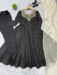 MODERN FRENCH CREPE EMBROIDERY WORK ANARKALI GOWN BOTTOM WITH DUPATTA FESTIVE WEAR WHOLESALE PRICE ETHNIC GARMENT (12)