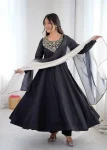 MODERN FRENCH CREPE EMBROIDERY WORK ANARKALI GOWN BOTTOM WITH DUPATTA FESTIVE WEAR WHOLESALE PRICE ETHNIC GARMENT (12)