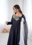 MODERN FRENCH CREPE EMBROIDERY WORK ANARKALI GOWN BOTTOM WITH DUPATTA FESTIVE WEAR WHOLESALE PRICE ETHNIC GARMENT (12)