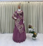 MODERN GEORGETTE DIGITAL PRINTED WITH CODING SEQUENCE EMBROIDERY WORK LEHENGA CHOLI WITH SHRUG LAVENDER