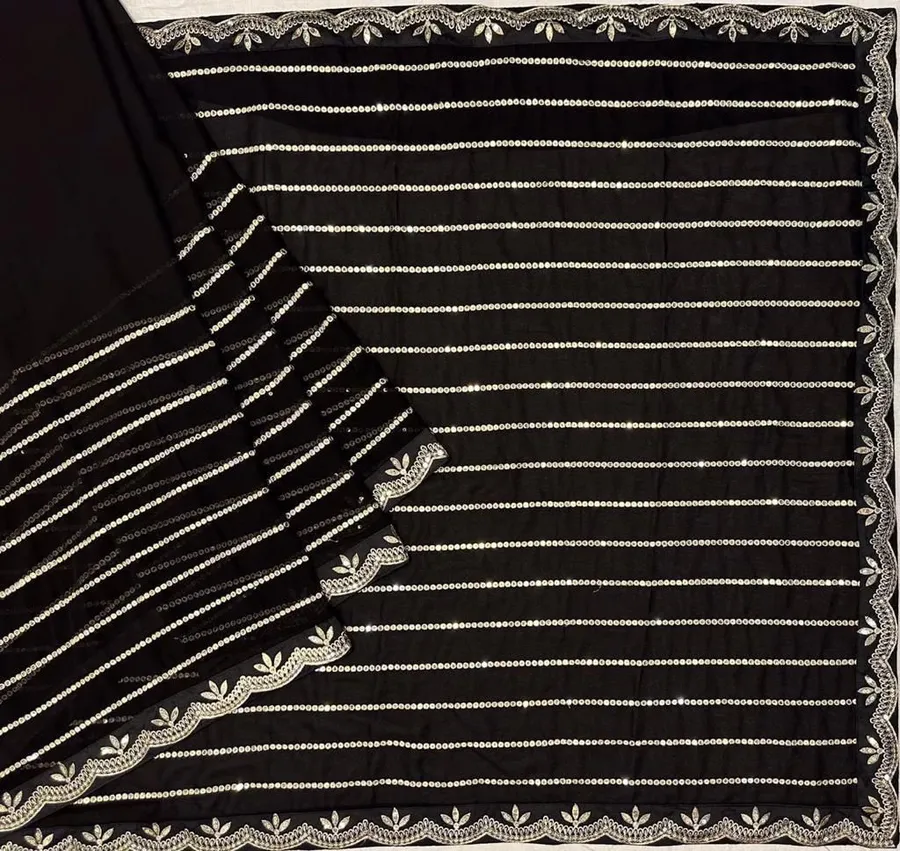 MODERN GEORGETTE EMBRODERY SEQUENCE AND ZARI THREAD WORK SAREE WITH UNSTITCHED BLOUSE PARTY WEAR WHOLESALE PRICE ETHNIC GARMENT (2)