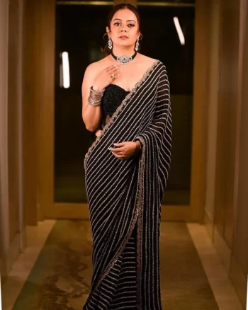 MODERN GEORGETTE EMBRODERY SEQUENCE AND ZARI THREAD WORK SAREE WITH UNSTITCHED BLOUSE BLACK