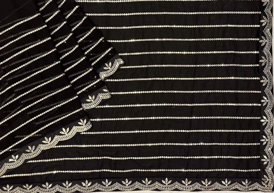 MODERN GEORGETTE EMBRODERY SEQUENCE AND ZARI THREAD WORK SAREE WITH UNSTITCHED BLOUSE PARTY WEAR WHOLESALE PRICE ETHNIC GARMENT (8)