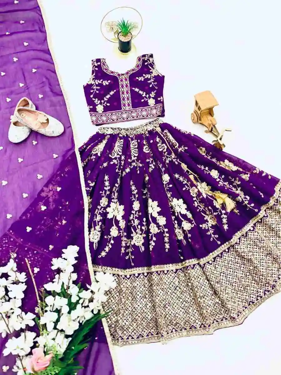 MODERN GEORGETTE EMBROIDERY SEQUENCE WORK KID'S LEHENGA CHOLI WITH DUPATTA FESTIVE WEAR WHOLESALE PRICE ETHNIC GARMENT (1)