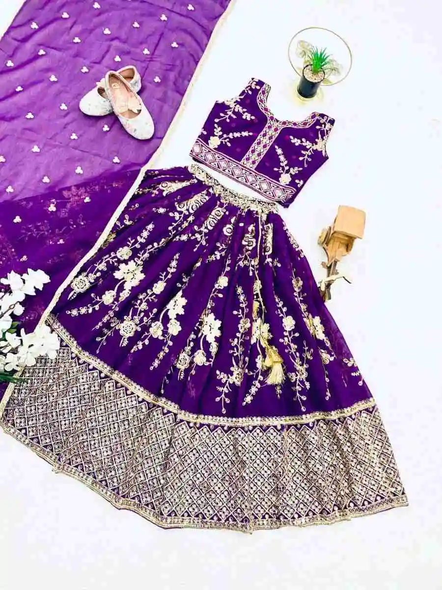 MODERN GEORGETTE EMBROIDERY SEQUENCE WORK KID'S LEHENGA CHOLI WITH DUPATTA FESTIVE WEAR WHOLESALE PRICE ETHNIC GARMENT (10)