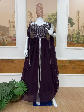 MODERN GEORGETTE EMBROIDERY WORK SHRUG LEHENGA WITH DUPATTA PURPLE