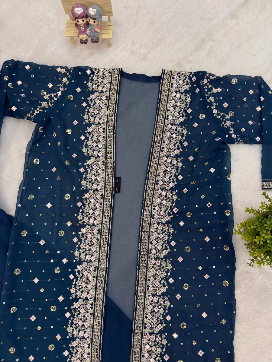 MODERN GEORGETTE EMBROIDERY WORK WITH CRYSTAL DIAMOND WORK GOWN KOTI WITH DUPATTA FESTIVE WEAR WHOLESALE PRICE ETHNIC GARMENT (3)