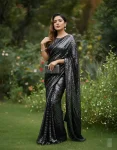 MODERN GEORGETTE MULTICOLORED SEQUENCE EMBROIDERY WORK SAREE WITH UNSTITCHED BLOUSE GREY