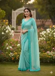 MODERN GEORGETTE SILK SEQUENCE AND PIPING LACE BORDER WORK SAREE WITH UNSTITCHED BLOUSE PARTY WEAR WHOLESALE PRICE ETHNIC GARMENT (4)