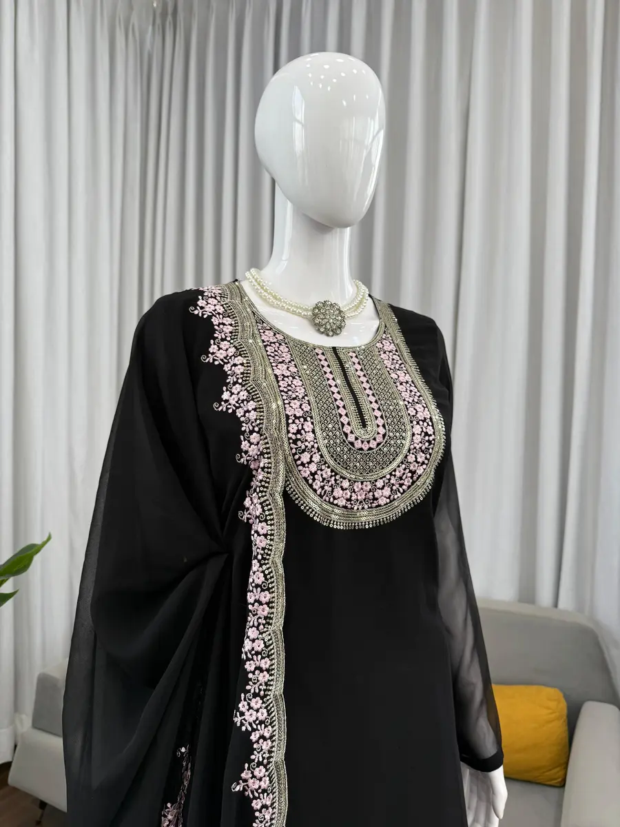 MODERN GEORGETTE THREAD & SEQUENCE WORK TOP SHARARA WITH DUPATTA FESTIVE WEAR WHOLESALE PRICE ETHNIC GARMENT (13)