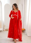 MODERN GEORGETTE THREAD WITH SEQUENCE WORK GOWN BOTTOM WITH DUPATTA RED