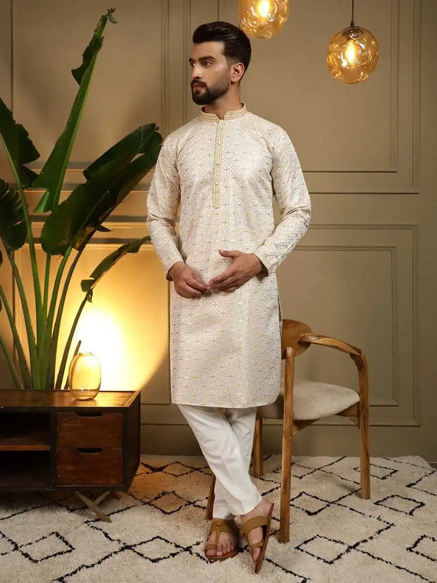 MODERN JACQUARD KURTA PAYJAMA FESTIVE WEAR WHOLESALE PRICE ETHNIC GARMENT (17)