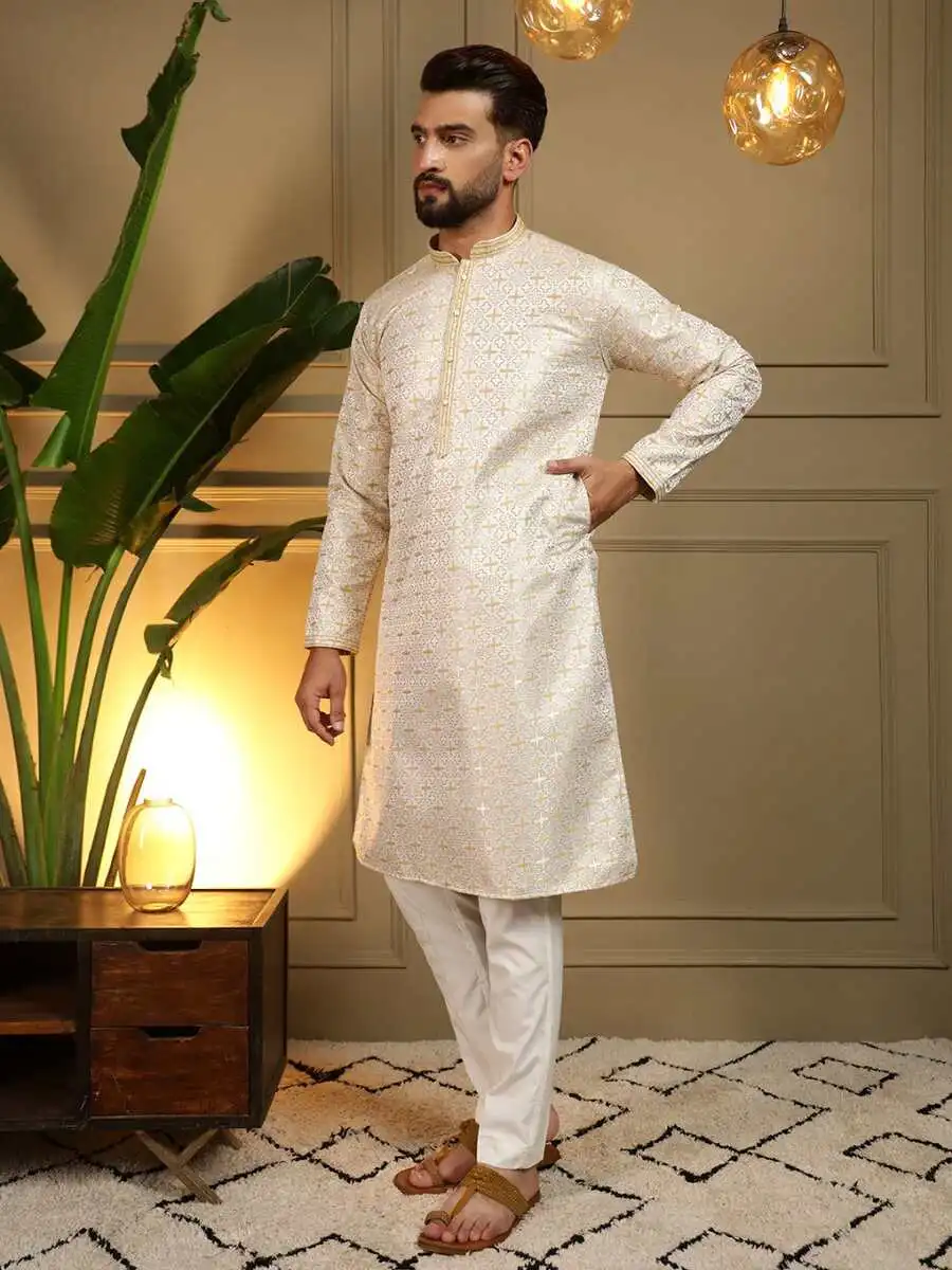 MODERN JACQUARD KURTA PAYJAMA FESTIVE WEAR WHOLESALE PRICE ETHNIC GARMENT (20)