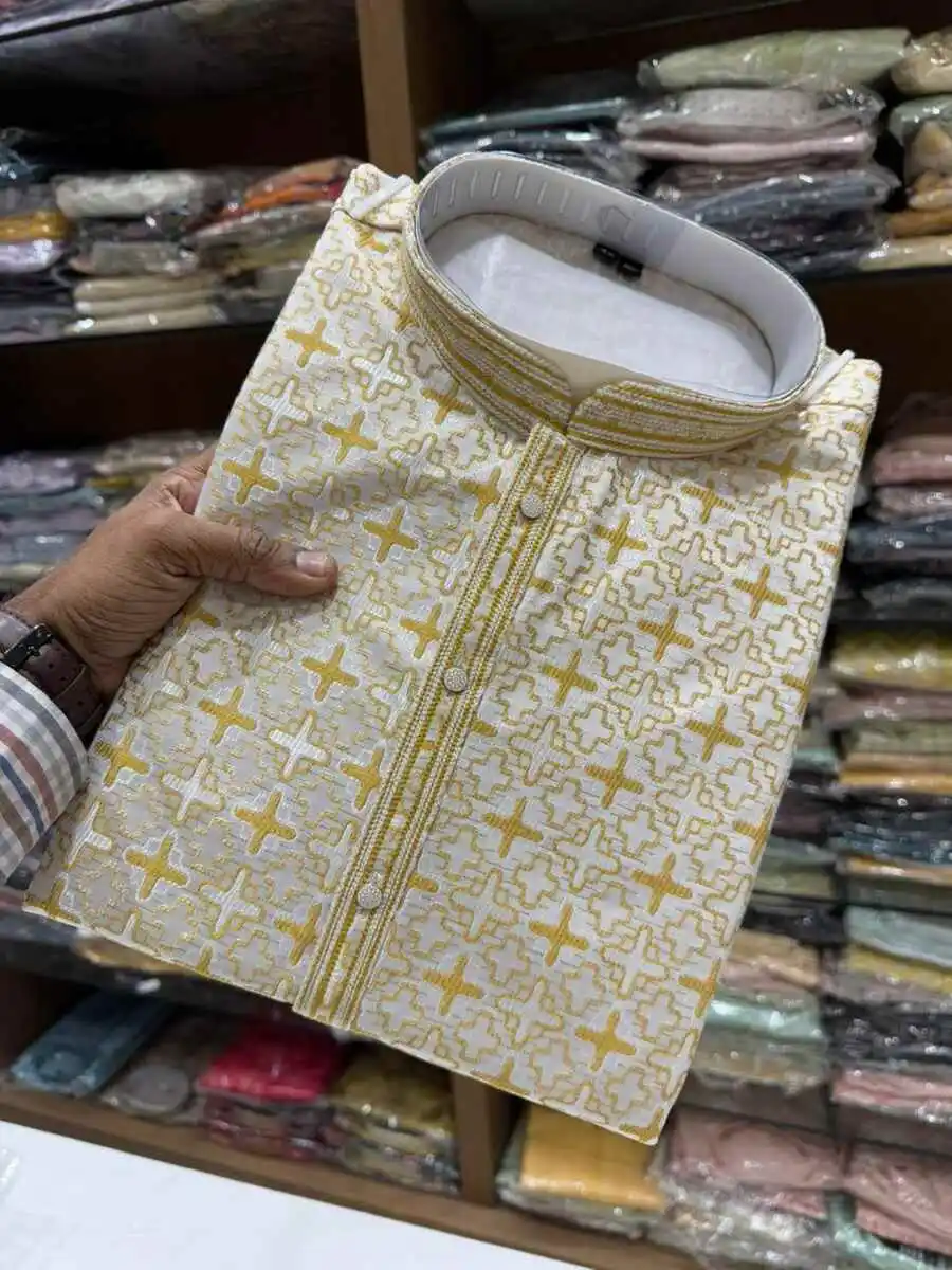 MODERN JACQUARD KURTA PAYJAMA FESTIVE WEAR WHOLESALE PRICE ETHNIC GARMENT (28)