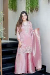 MODERN JIMMY CHOO SILK EMBROIDERY SEQUENCE WORK TOP PALAZZO WITH DUPATTA BABY PINK