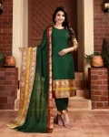 MODERN KANCHI COTTON JACQUARD WORK TOP BOTTOM WITH DUPATTA GREEN