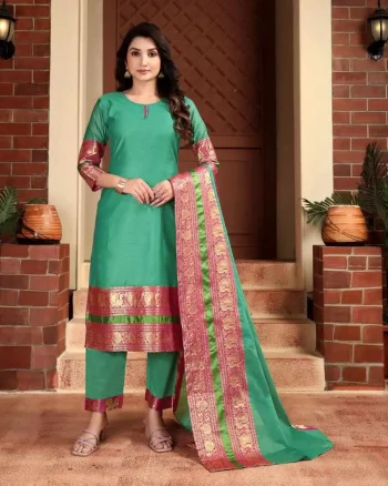 MODERN KANCHI COTTON JACQUARD WORK TOP BOTTOM WITH DUPATTA RAMA
