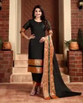MODERN KANCHI COTTON JACQUARD WORK TOP BOTTOM WITH DUPATTA BLACK