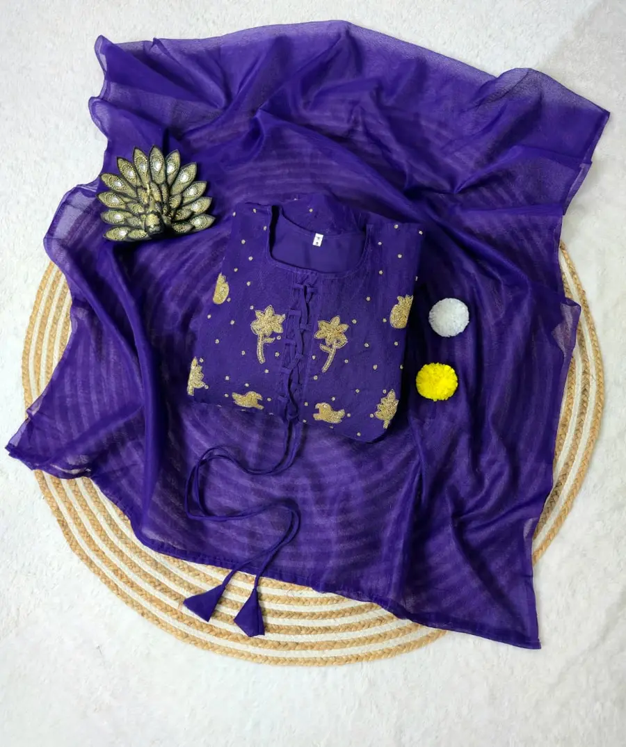 MODERN KOTA CHECKS COTTON HAND WORK GOWN WITH DUPATTA FESTIVE WEAR WHOLESLAE PRICE ETHNIC GARMENT (1)