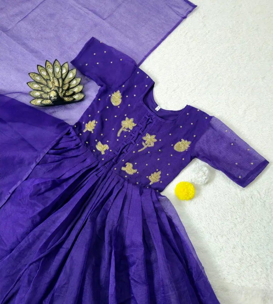 MODERN KOTA CHECKS COTTON HAND WORK GOWN WITH DUPATTA FESTIVE WEAR WHOLESLAE PRICE ETHNIC GARMENT (6)