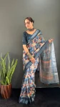 MODERN LINEN SILK DIGITAL PRINT WORK SAREE WITH UNSTITCHED BLOUSE FESTIVE WEAR WHOLESALE PRICE ETHNIC GARMENT (2)