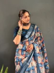 MODERN LINEN SILK DIGITAL PRINT WORK SAREE WITH UNSTITCHED BLOUSE FESTIVE WEAR WHOLESALE PRICE ETHNIC GARMENT (2)