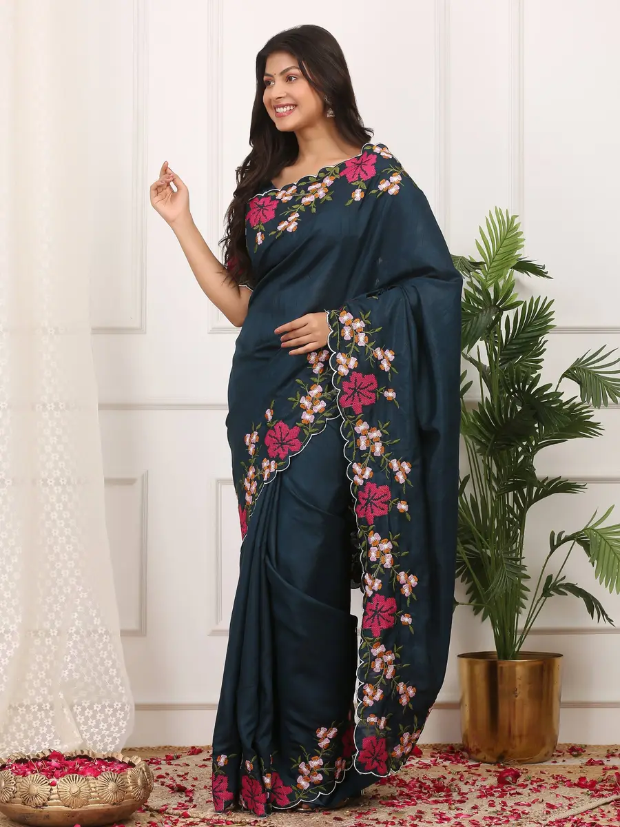 MODERN MANIPURI SILK THREAD WORK ON BORDER WITH CUTWORK SAREE WITH UNSTITCHED BLOUSE WEDDING WEAR WHOLESALE PRICE ETHNIC GARMENT (26)