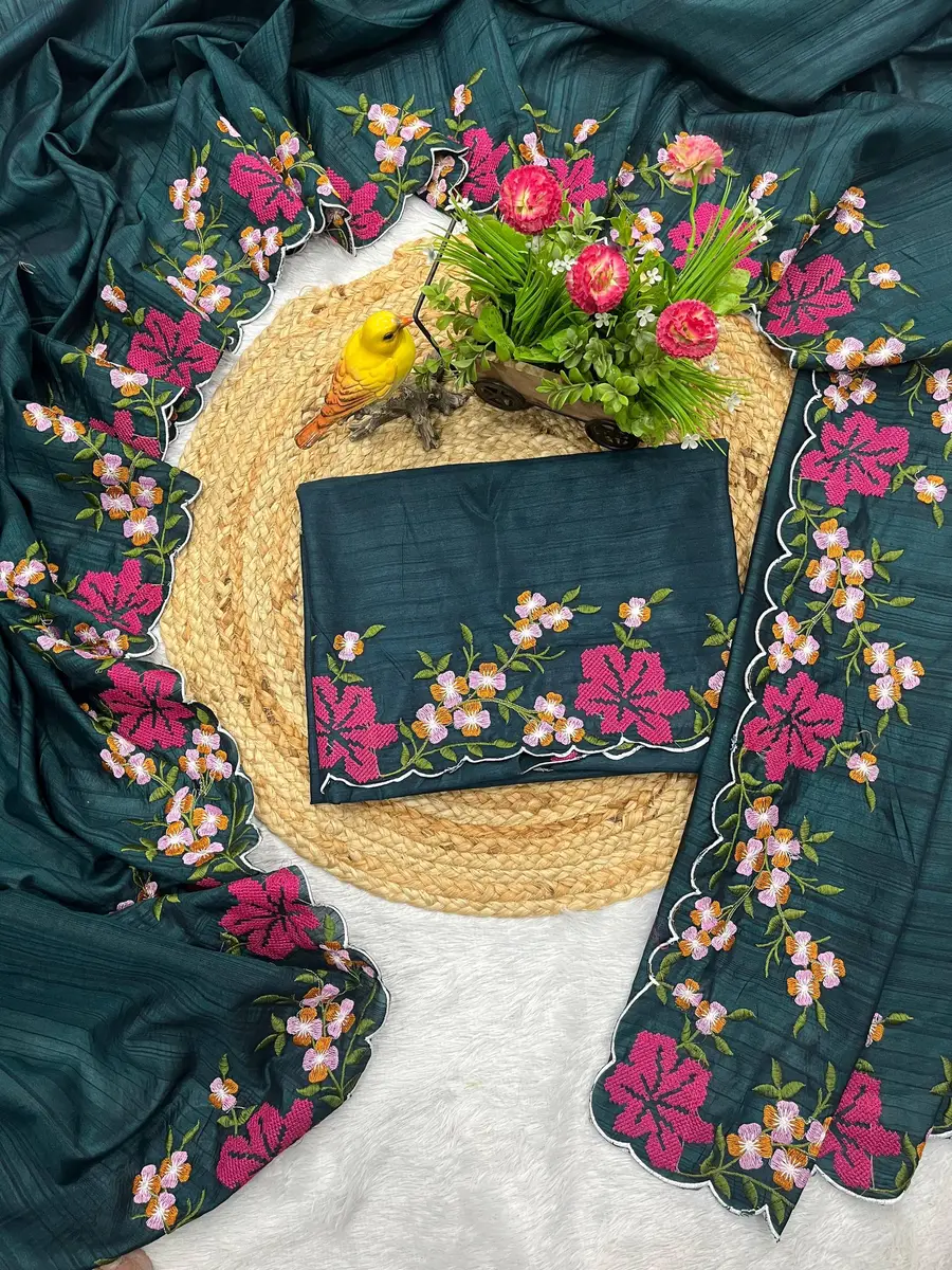 MODERN MANIPURI SILK THREAD WORK ON BORDER WITH CUTWORK SAREE WITH UNSTITCHED BLOUSE WEDDING WEAR WHOLESALE PRICE ETHNIC GARMENT (32)