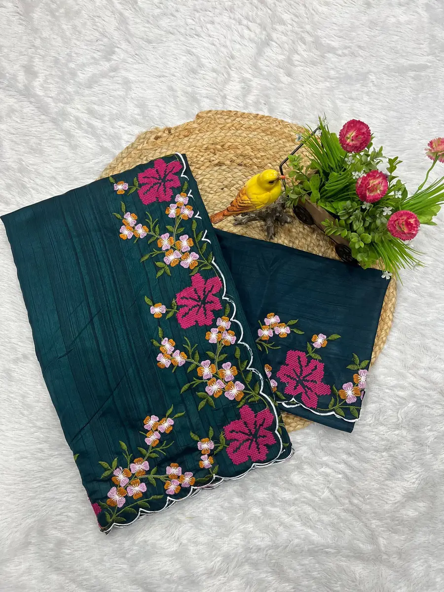 MODERN MANIPURI SILK THREAD WORK ON BORDER WITH CUTWORK SAREE WITH UNSTITCHED BLOUSE WEDDING WEAR WHOLESALE PRICE ETHNIC GARMENT (36)