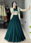 MODERN PLAIN LEHENGA WITH FOIL PRINTED PATTERN WORK CHOLI AND KOTI PARTY WEAR WHOLESALE PRICE ETHNIC GARMENT (4)